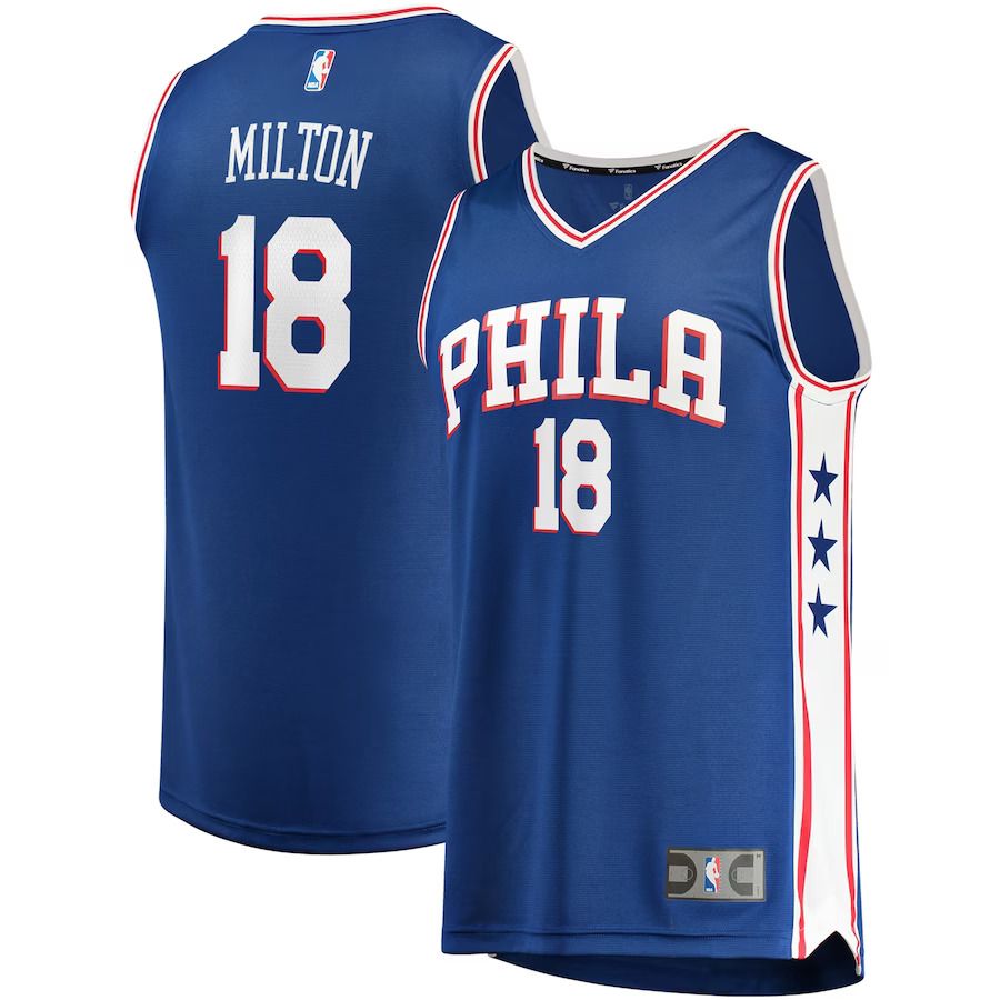 Men Philadelphia 76ers 18 Shake Milton Fanatics Branded Royal Fast Break Replica NBA Jersey